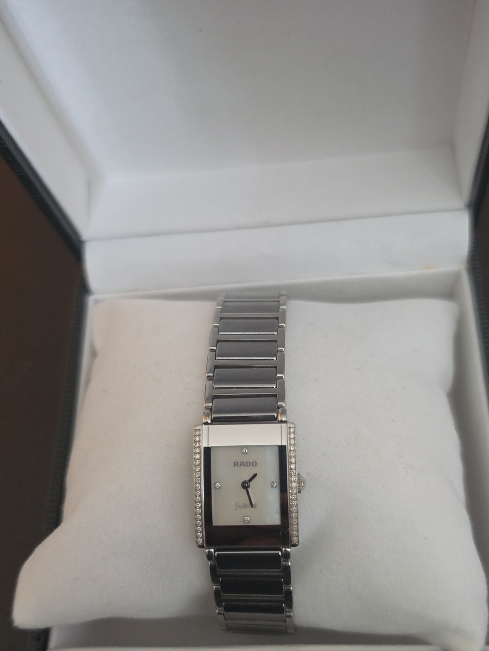 Rado Women's Silver and Black Ceramic Bracelet Watch with Diamond Accents